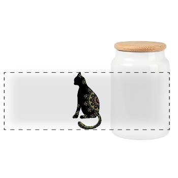 cat - Panoramic Cookie Jar with Wooden Lid - white - Front
