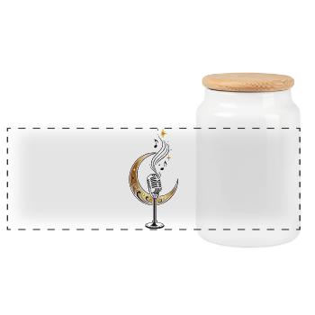 Vintage Crescent Moon Microphone – Music - Panoramic Cookie Jar with Wooden Lid - white - Front
