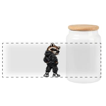 Cool gangster raccoon in streetwear style - Panoramic Cookie Jar with Wooden Lid - white - Front