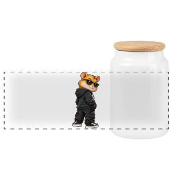 Goldhamster im Streetstyle-Gangster-Look - Panorama Keksdose mit Holzdeckel - Weiß - Vorne