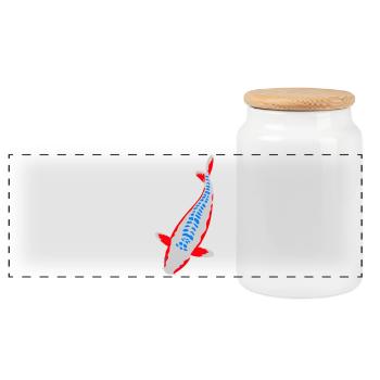 Koi - Nishikigoi - Panoramic Cookie Jar with Wooden Lid - white - Front
