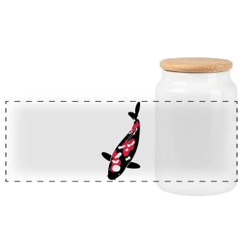 Koi - Nishikigoi - Panoramic Cookie Jar with Wooden Lid - white - Front