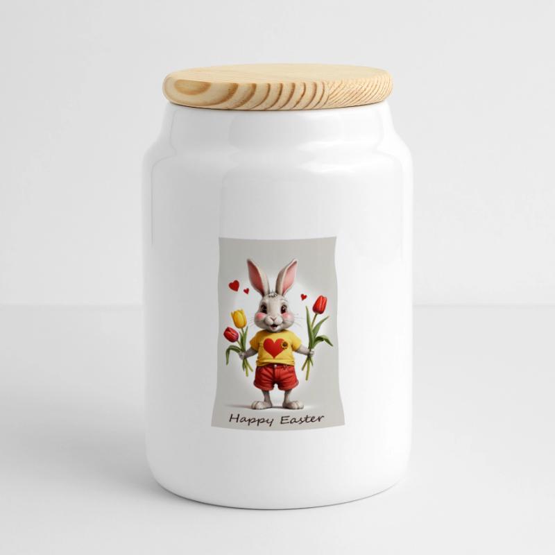 Freddy's Easter greeting Panoramic Cookie Jar with Wooden Lid