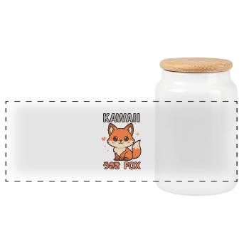 Kawaii Fuchs Cartoon Shirt Motiv - Panorama Keksdose mit Holzdeckel - Weiß - Vorne