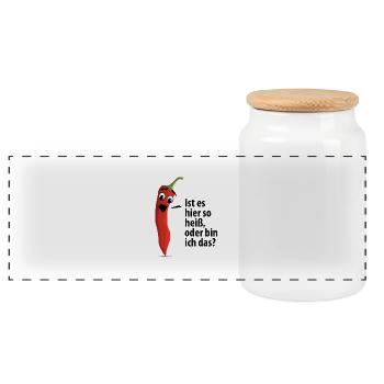 hot chili lustig - Panorama Keksdose mit Holzdeckel - Weiß - Vorne