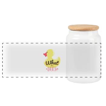 What the duck (fuck) - Ente, Typografie - Panorama Keksdose mit Holzdeckel - Weiß - Vorne
