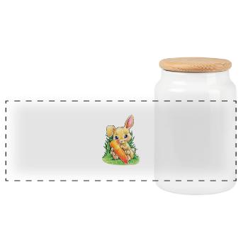 Hase mit Karotte - Panorama Keksdose mit Holzdeckel - Weiß - Vorne