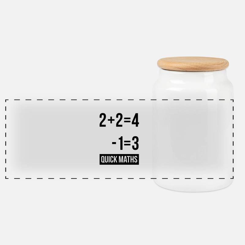 Mans Not Hot Shirt, 2+2 is 4 Quick Maths - Panoramic Cookie Jar with Wooden Lid - white