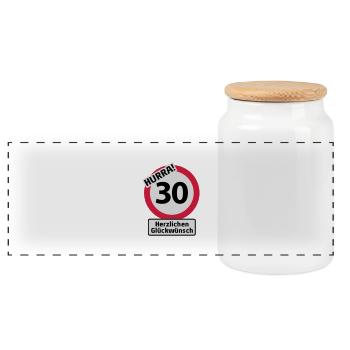 Hurrah 30 Birthday - Congratulations | - Panoramic Cookie Jar with Wooden Lid - white - Front