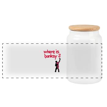 where is banksy - Panoramic Cookie Jar with Wooden Lid - white - Front