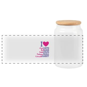 I Heart 1D - Panoramic Cookie Jar with Wooden Lid - white - Front