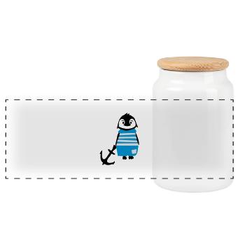 South pole penguin & anchor - Panoramic Cookie Jar with Wooden Lid - white - Front