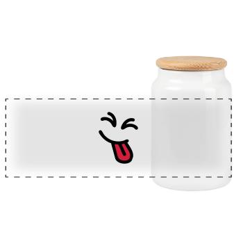 Cheeky Face - Panoramic Cookie Jar with Wooden Lid - white - Front