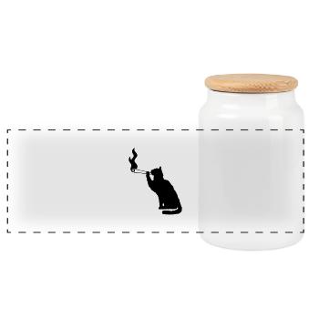 Joint weed smoking weed smoking hemp cannabis cat - Panoramic Cookie Jar with Wooden Lid - white - Front