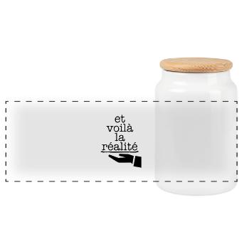 Et voilà la réalité! - Panoramic Cookie Jar with Wooden Lid - white - Front