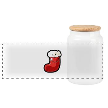 Smiley Christmas Stocking - Panoramic Cookie Jar with Wooden Lid - white - Front