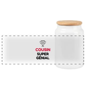 Cousin - Cousine - Famille - Bébé - Naissance - Panoramic Cookie Jar with Wooden Lid - white - Front