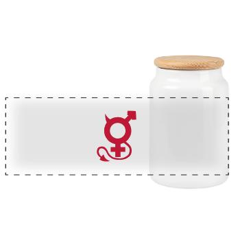 Symbol man woman sex devil naughty - Panoramic Cookie Jar with Wooden Lid - white - Front