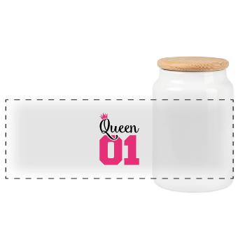 queen 01 crown - Panorama Keksdose mit Holzdeckel - Weiß - Vorne