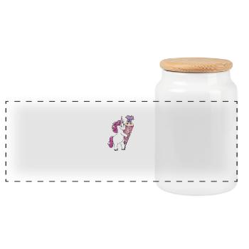 Einhorn mit Zuckertüte Einschulung Schulanfang - Panorama Keksdose mit Holzdeckel - Weiß - Vorne