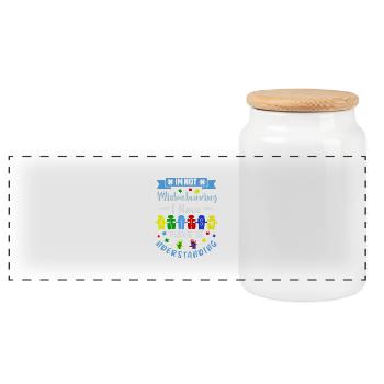 I have autism - Panoramic Cookie Jar with Wooden Lid - white - Front