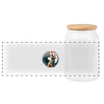 chat origami - Boîte à biscuits avec couvercle en bois - blanc - Devant