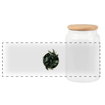Plants Leaves - Panoramic Cookie Jar with Wooden Lid - white - Front