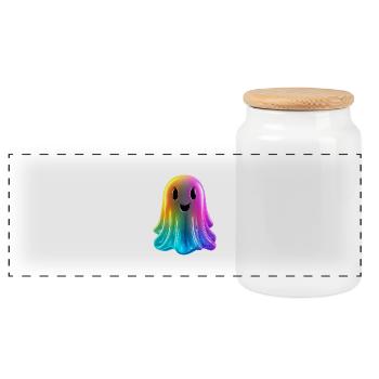 Colorful Ghost - Panoramic Cookie Jar with Wooden Lid - white - Front