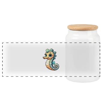 Girl seahorse - Panoramic Cookie Jar with Wooden Lid - white - Front