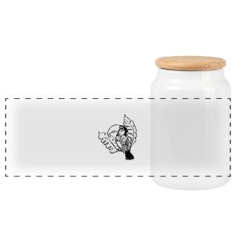 Toucan with leaves - Panoramic Cookie Jar with Wooden Lid - white - Front