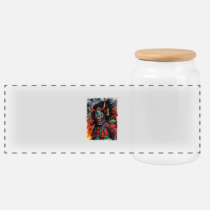 Masque Oni Diable - Boîte à biscuits avec couvercle en bois - blanc