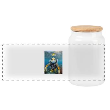 Poisson en combinaison de plongée 3 - Boîte à biscuits avec couvercle en bois - blanc - Devant
