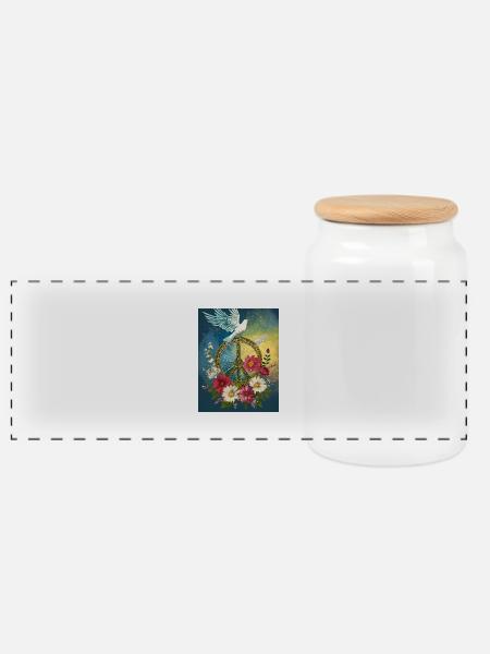 Peace - Panoramic Cookie Jar with Wooden Lid - white