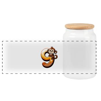 Children's Design Creative Number Motif Collection - Panoramic Cookie Jar with Wooden Lid - white - Front