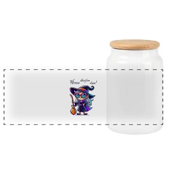 Witch Sunglasses Comic - Panoramic Cookie Jar with Wooden Lid - white - Front