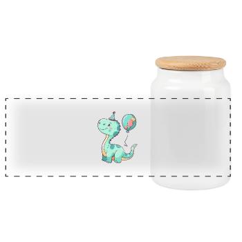 Dinosaur brontosaurus birthday baby - Panoramic Cookie Jar with Wooden Lid - white - Front