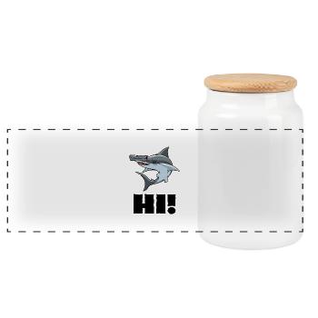 Hi Hammerhead Shark - Panoramic Cookie Jar with Wooden Lid - white - Front