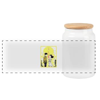 loving pair - Panoramic Cookie Jar with Wooden Lid - white - Front