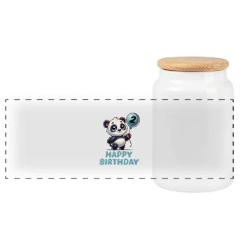 Panda BD Ballon Anniversaire 2 - Boîte à biscuits avec couvercle en bois - blanc - Devant