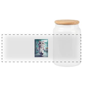 Doctor Cat Profession Gift - Panoramic Cookie Jar with Wooden Lid - white - Front