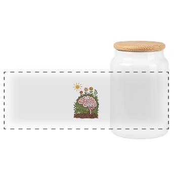 Grow Joy and Gratitude - Mindful Brain Garden Art - Panoramic Cookie Jar with Wooden Lid - white - Front
