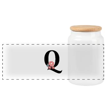 Letter q Minimalist Flowers - Panoramic Cookie Jar with Wooden Lid - white - Front