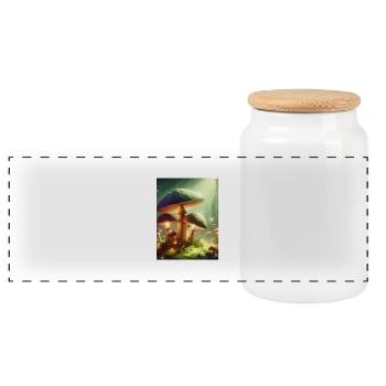 Magical Glowing Mushroom for Nature Lovers - Panoramic Cookie Jar with Wooden Lid - white - Front