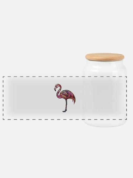 Flamingo Bunt - Panorama Keksdose mit Holzdeckel - Weiß