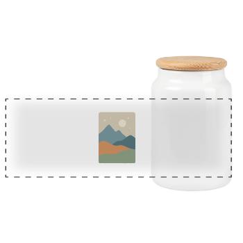 Minimalistische Berglandschaft – Gelassenheit - Panorama Keksdose mit Holzdeckel - Weiß - Vorne
