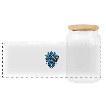 Blaue Blume mit Biene - Panorama Keksdose mit Holzdeckel - Weiß - Vorne
