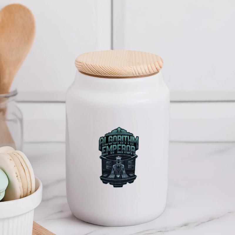 Algorithm Emperor Cyber King Tech Artwork Panoramic Cookie Jar with Wooden Lid