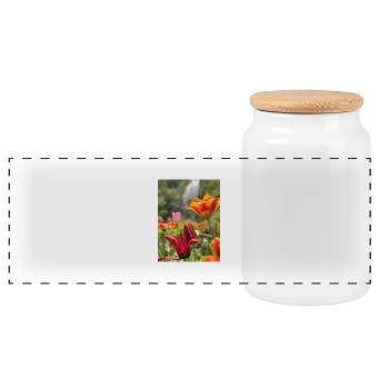 Tulips colorful - Panoramic Cookie Jar with Wooden Lid - white - Front