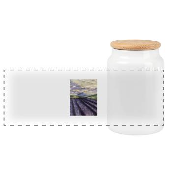 Ölgemälde Lavendel Lavendelfeld lila Landschaft - Panorama Keksdose mit Holzdeckel - Weiß - Vorne