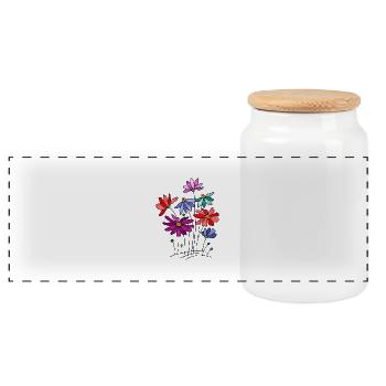 Flowers - Panoramic Cookie Jar with Wooden Lid - white - Front